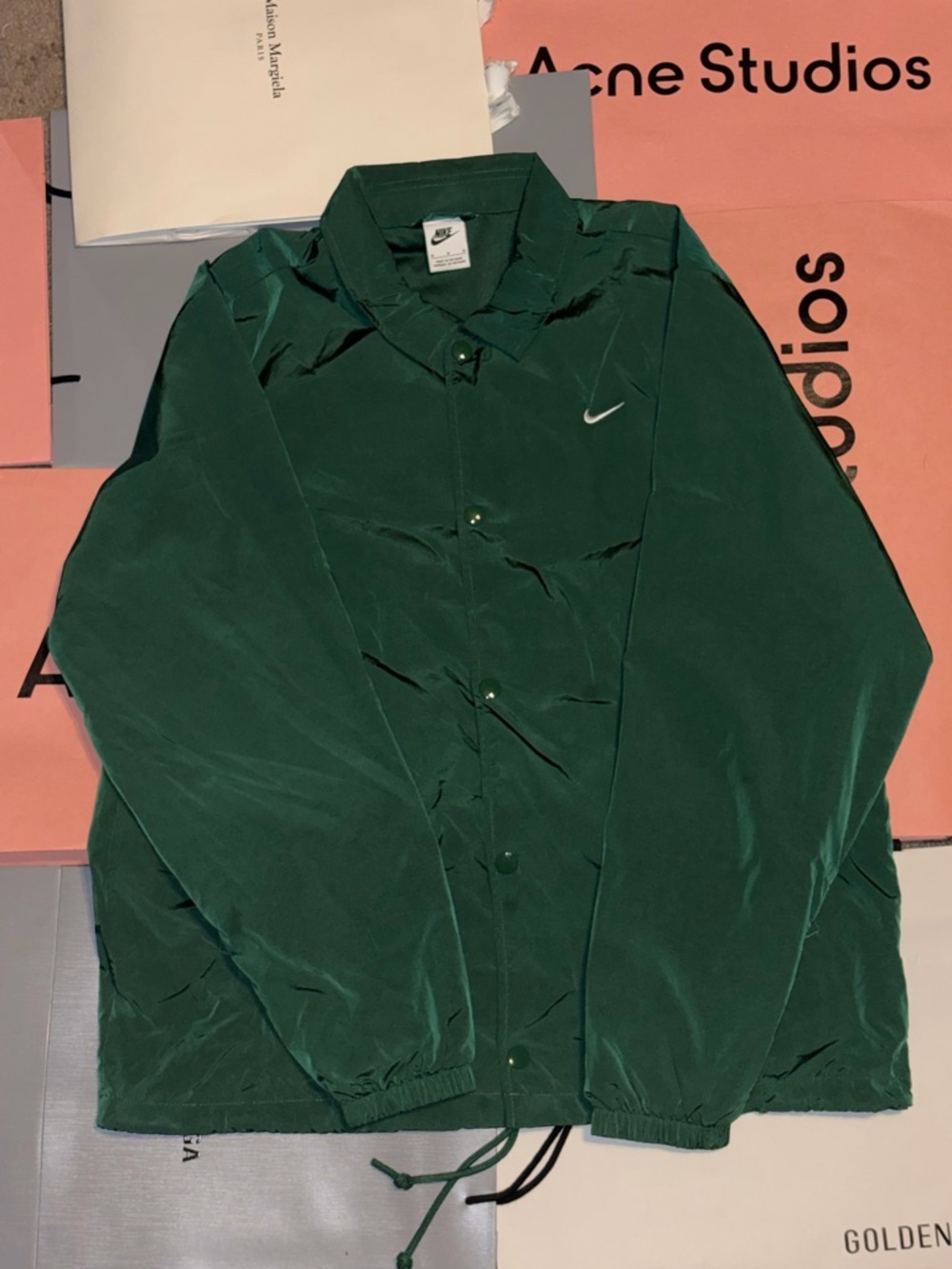 Nike Dark Green Coach Jacket with White Swoosh